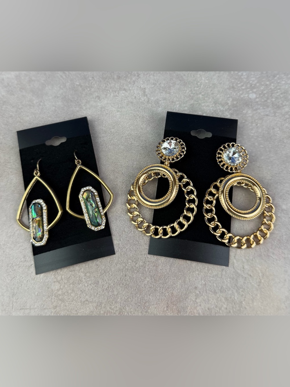 Glam Gold-Tone Statement Earring Set (2 Pairs) – Abalone & Crystal Details